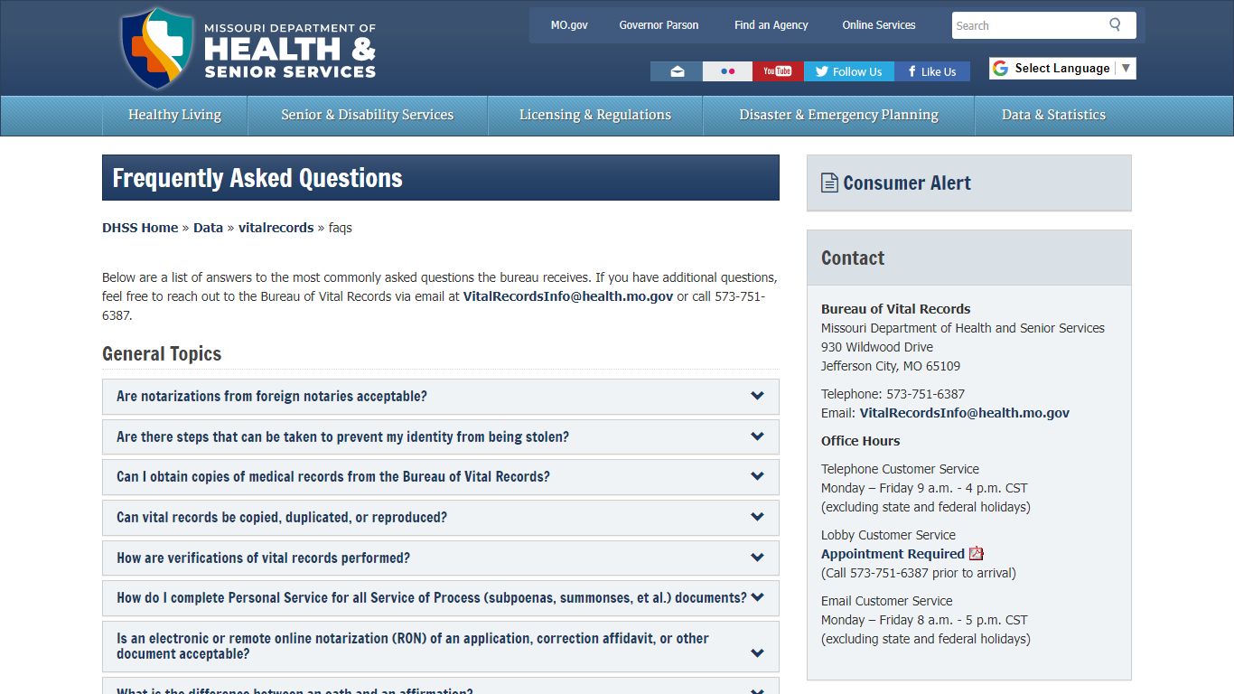 Frequently Asked Questions | Bureau of Vital Records | Health & Senior ...